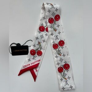 Brand new with tags LUXE cherry cerise Twilly scarf handbag accessory $150